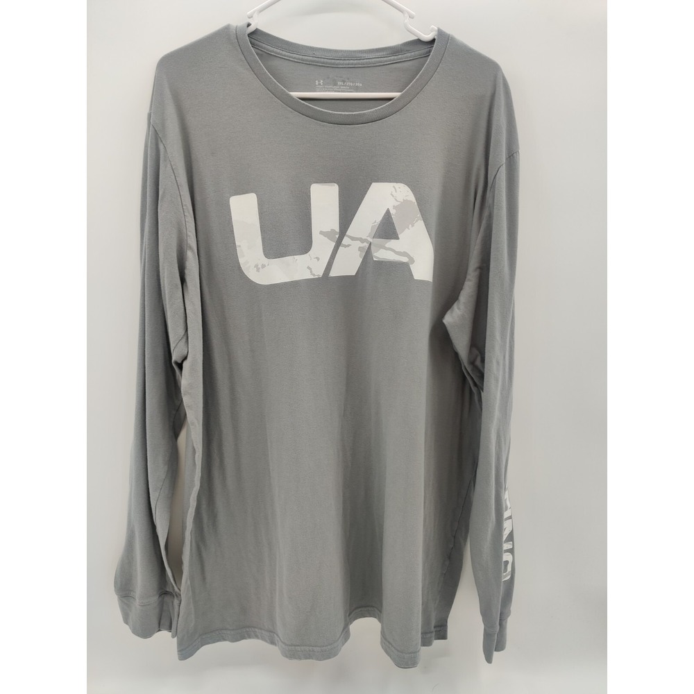 Under Armour Mens 2XL Gray HeatGear Long Sleeve Graphic T-Shirt Loose Fit